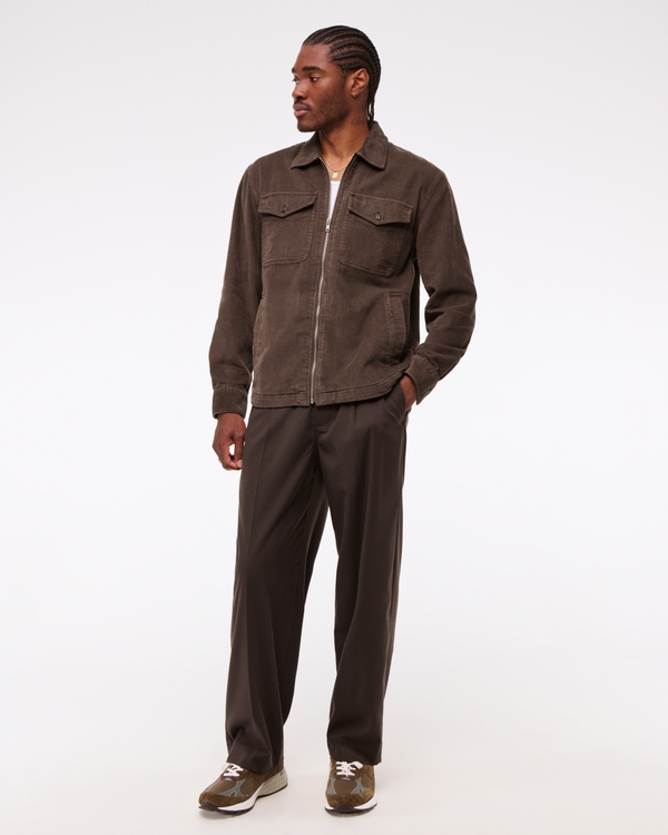 Corduroy Zip Shirt Jacket, Brown view 2