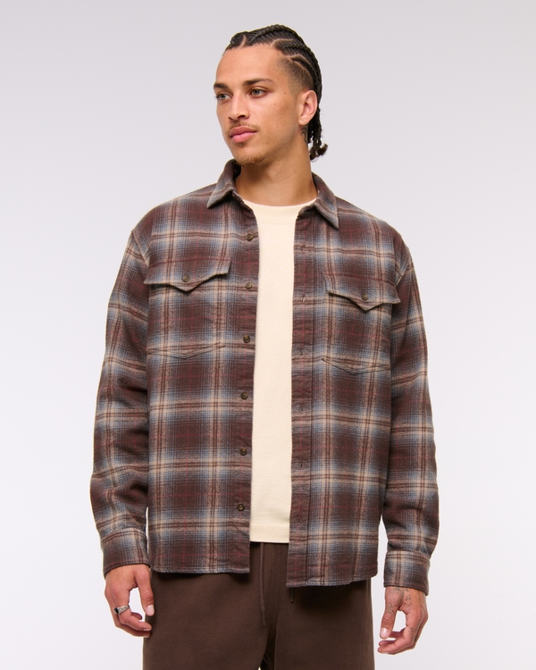 Western Relaxed Flannel, Brown Plaid view 1