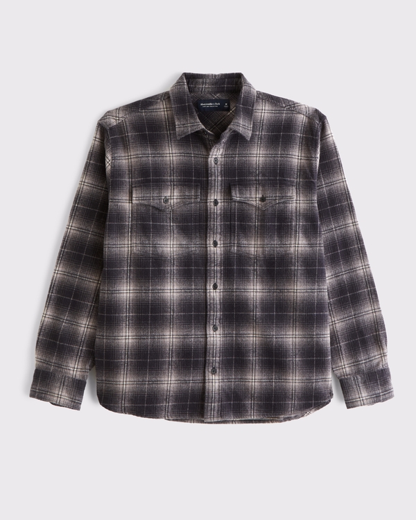 Western Relaxed Flannel, Black Plaid view 1
