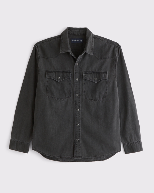 Denim Button-Up Shirt, Black Wash view 1