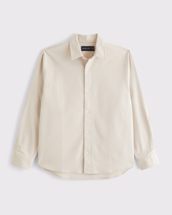 Brushed Woven Button-Up Shirt, Cream view 1