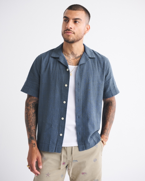 A&F Resort Shirt, Dark Blue Pattern view 1