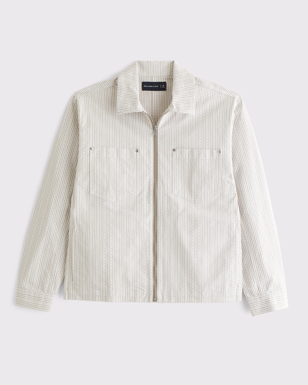 Transitional Zip Shirt Jacket, White Stripe view 1