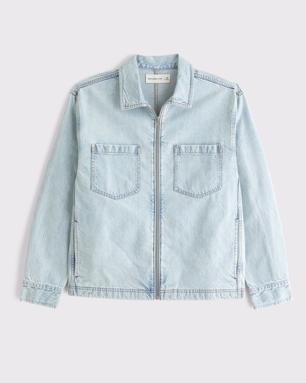 Denim Zip Shirt Jacke, Light Wash view 1