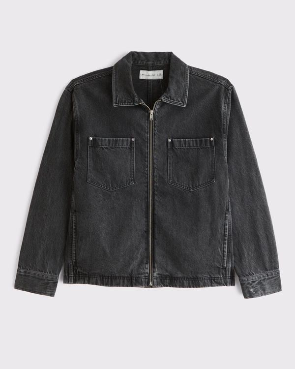 Denim Zip Shirt Jacke, Black Wash view 1