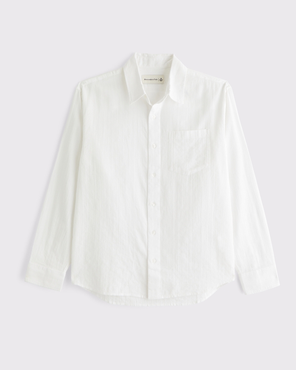 Garment-Dye Textured Button Up Shirt, White view 1