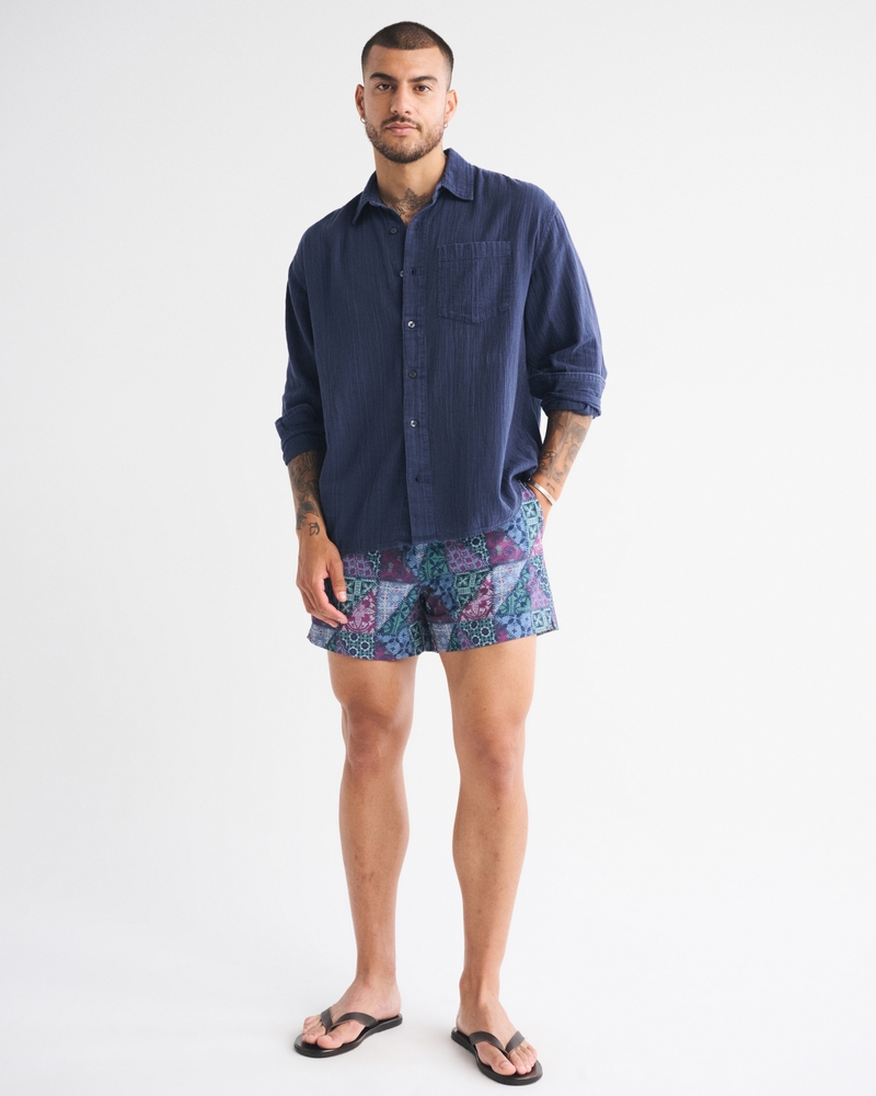Garment-Dye Textured Button Up Shirt