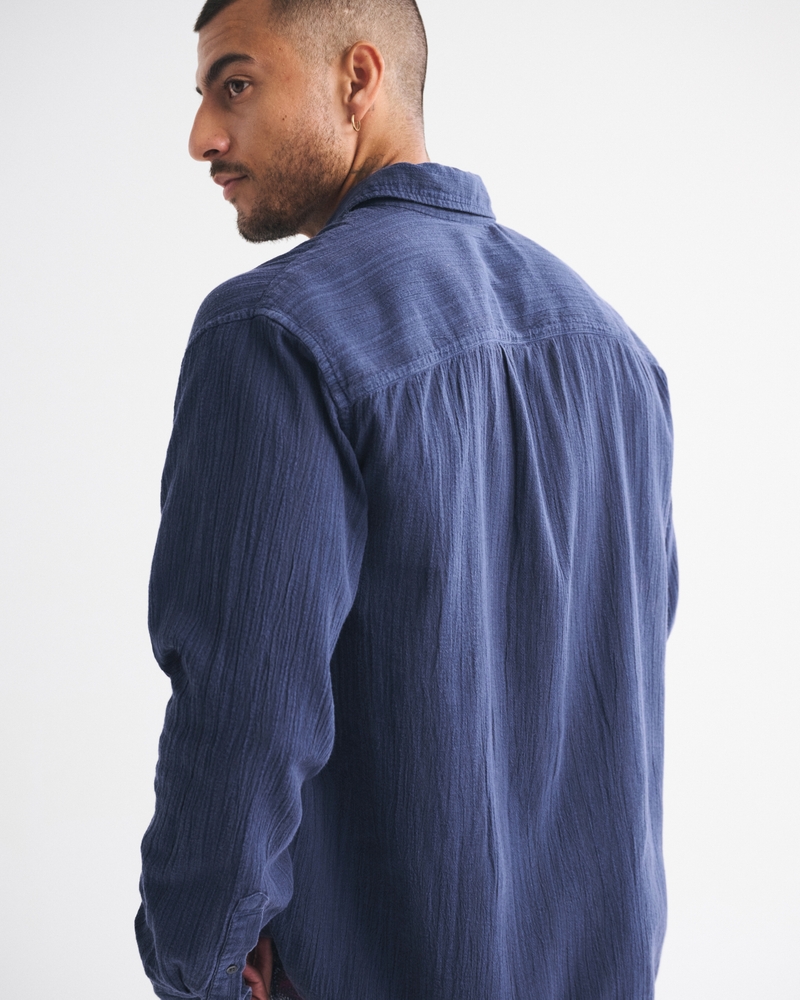 Garment-Dye Textured Button Up Shirt
