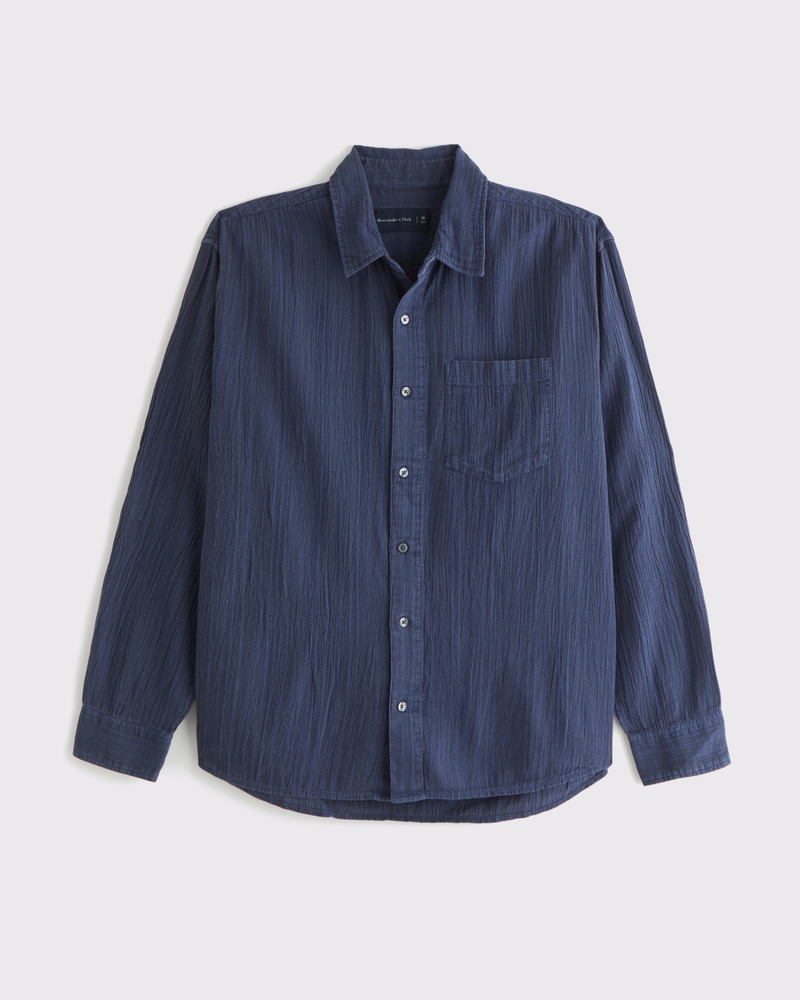 Garment-Dye Textured Button Up Shirt