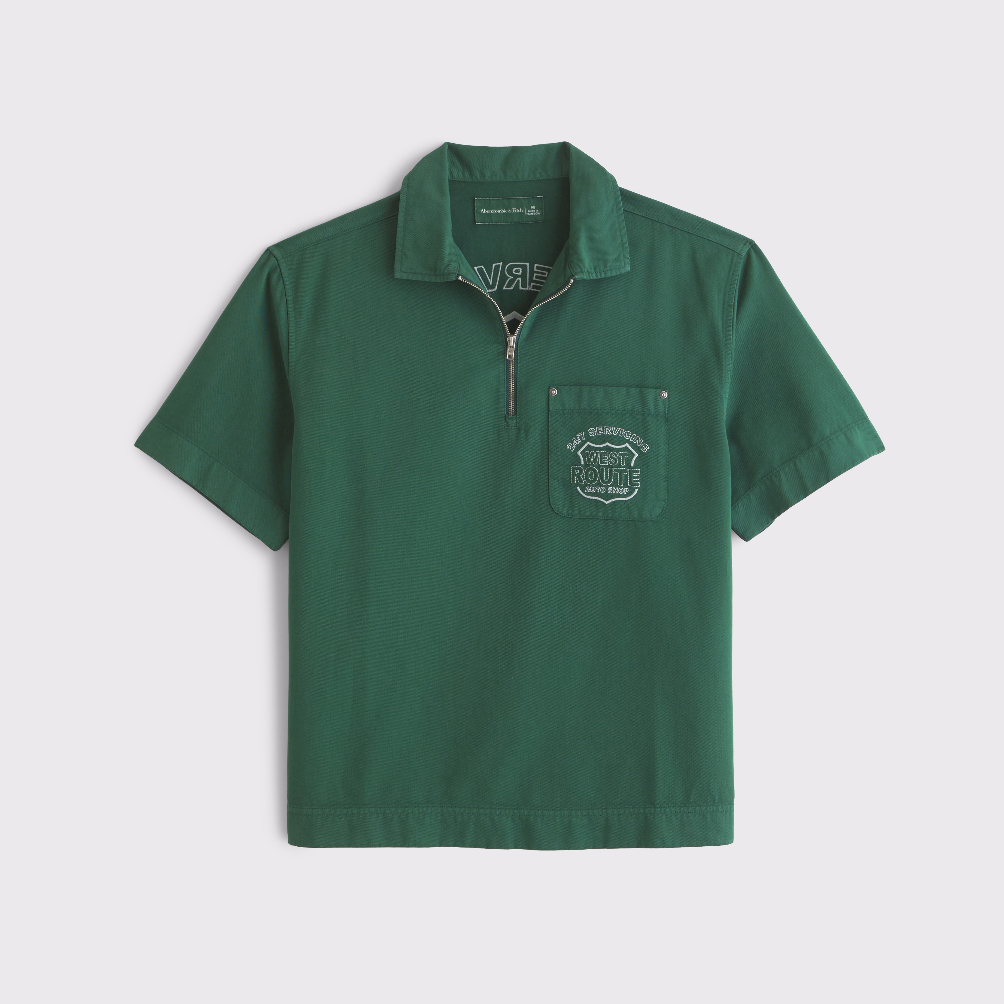 Abercrombie & Fitch Graphic Zip Popover Shirt In Green