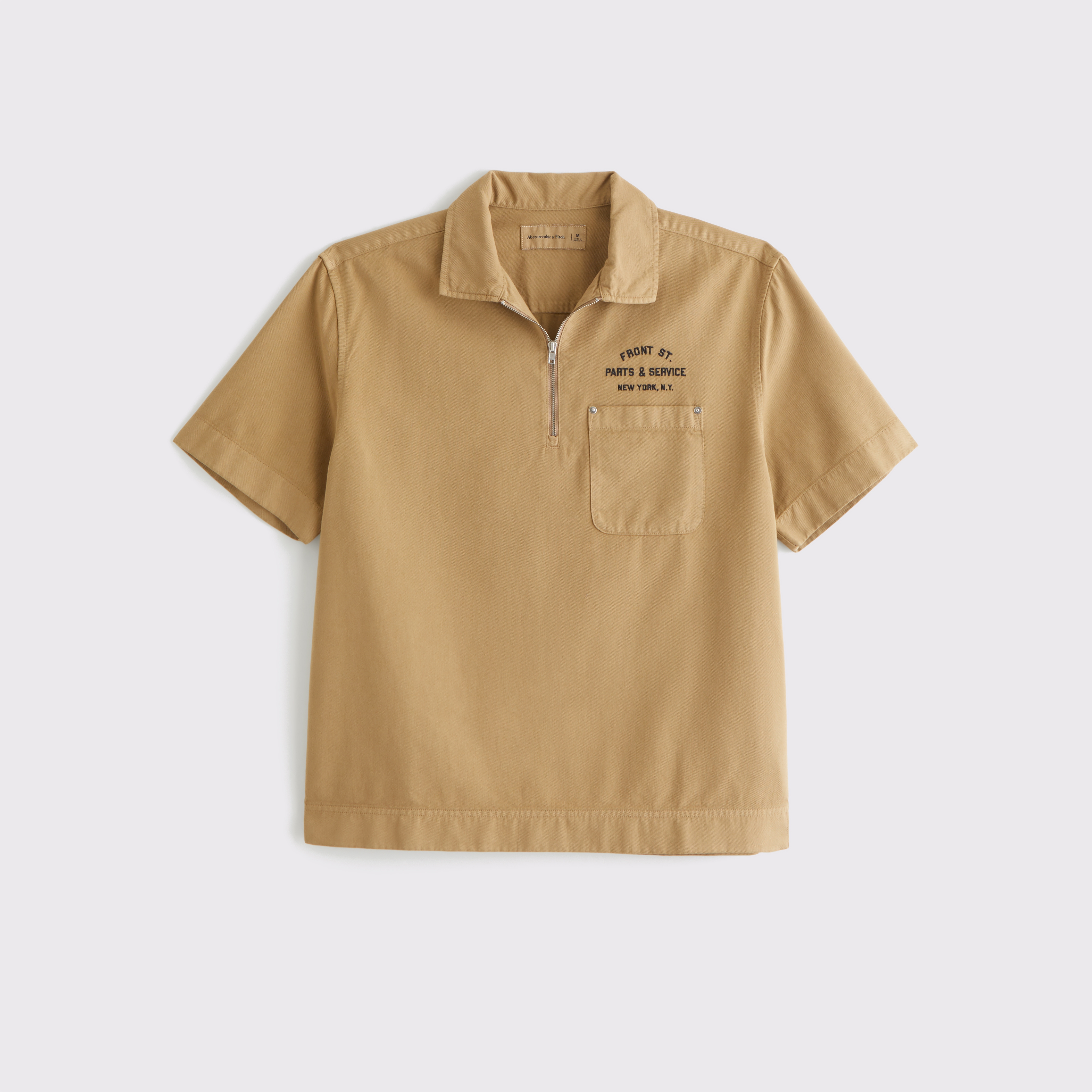 Abercrombie & Fitch Graphic Zip Popover Shirt In Brown