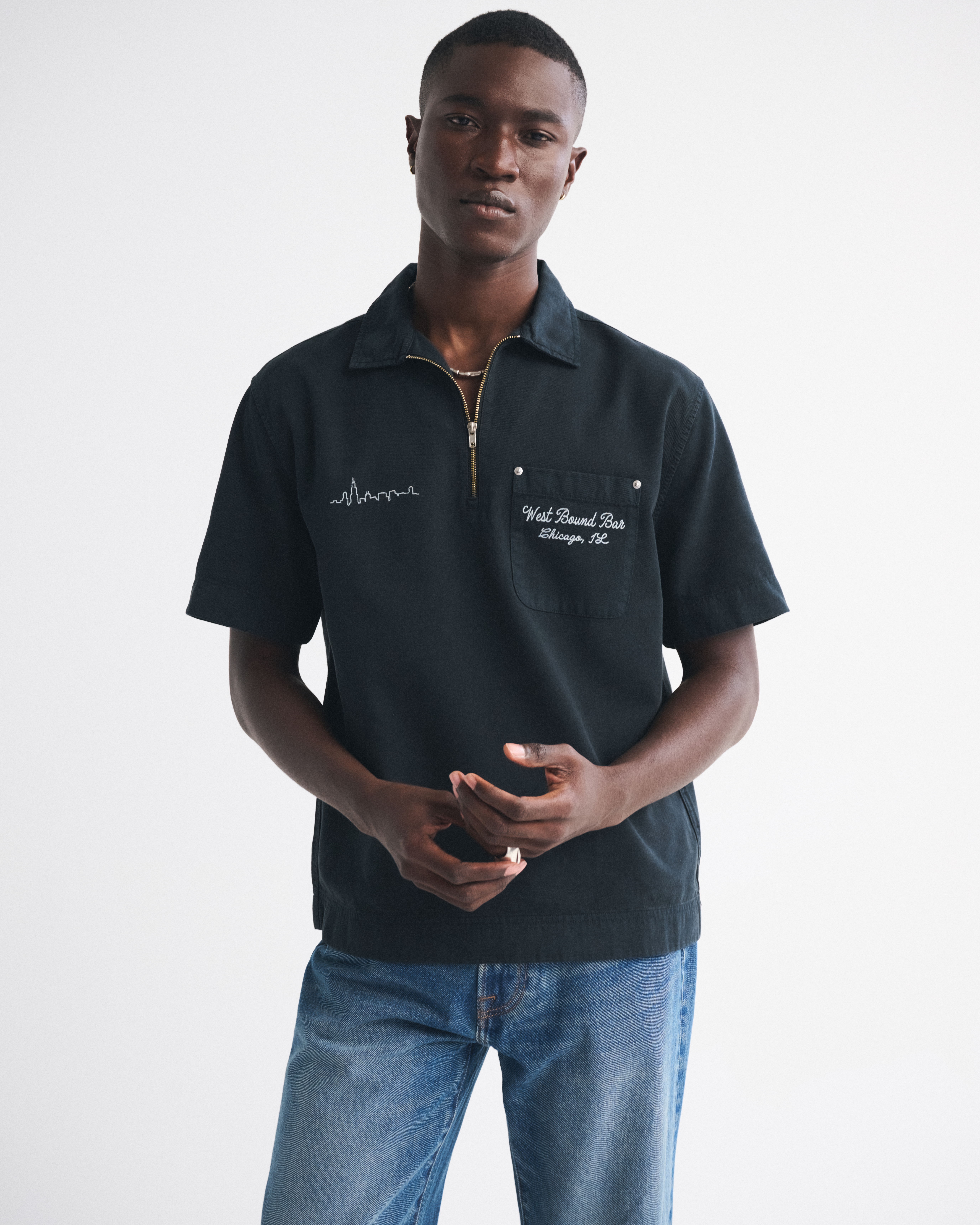 Мужские рубашки Abercrombie & Fitch Graphic Zip Popover Shirt — фото 3