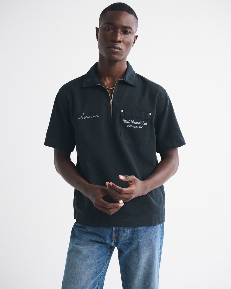 Graphic Zip Popover Shirt