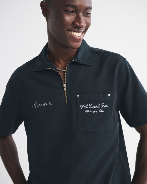 Graphic Zip Popover Shirt