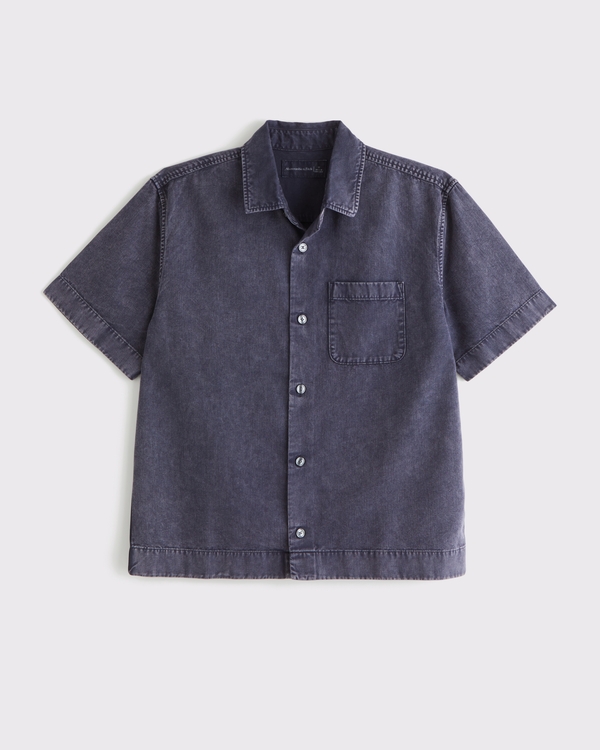 Sea Fade Short-Sleeve Drapey Twill Shirt, Sea Fade Navy view 1