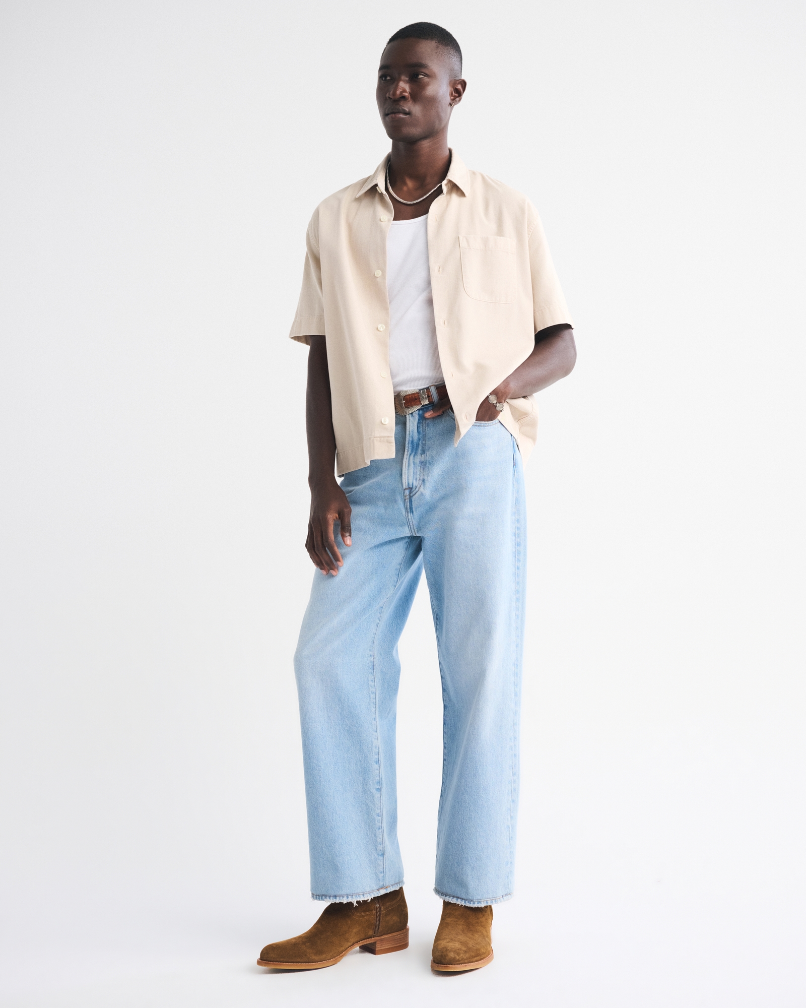 Sea Fade Short-Sleeve Drapey Twill Shirt
