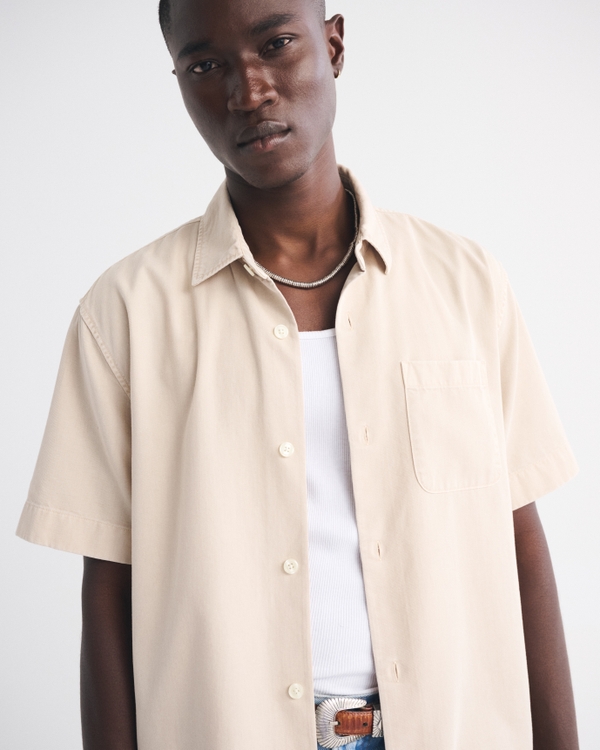 Short-Sleeve Drapey Twill Shirt