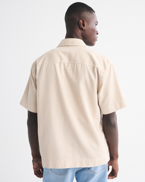 Short-Sleeve Drapey Twill Shirt