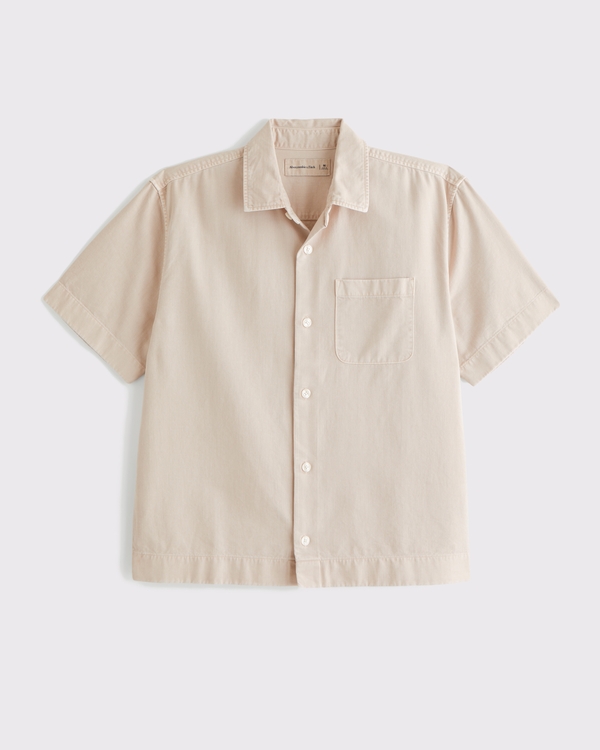 Short-Sleeve Drapey Twill Shirt