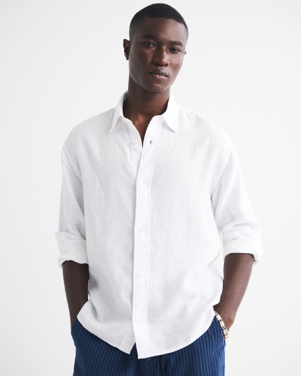 Linen Button-Up Shirt, White view 1