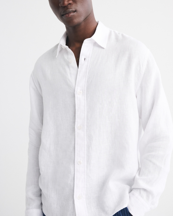 Linen Button-Up Shirt, White view 2