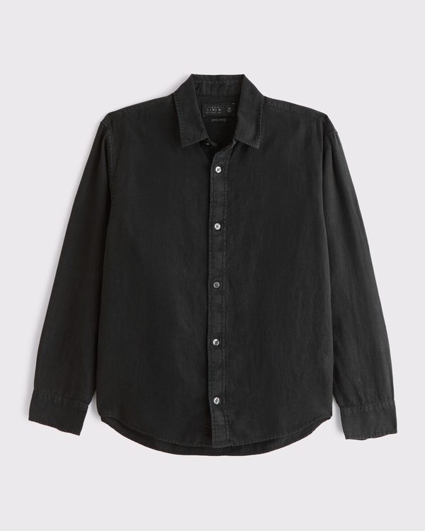 Linen Button-Up Shirt, Black view 1