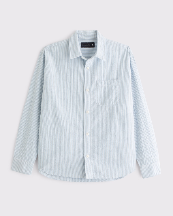 Seersucker Button-Up Shirt, Light Blue Stripe view 1