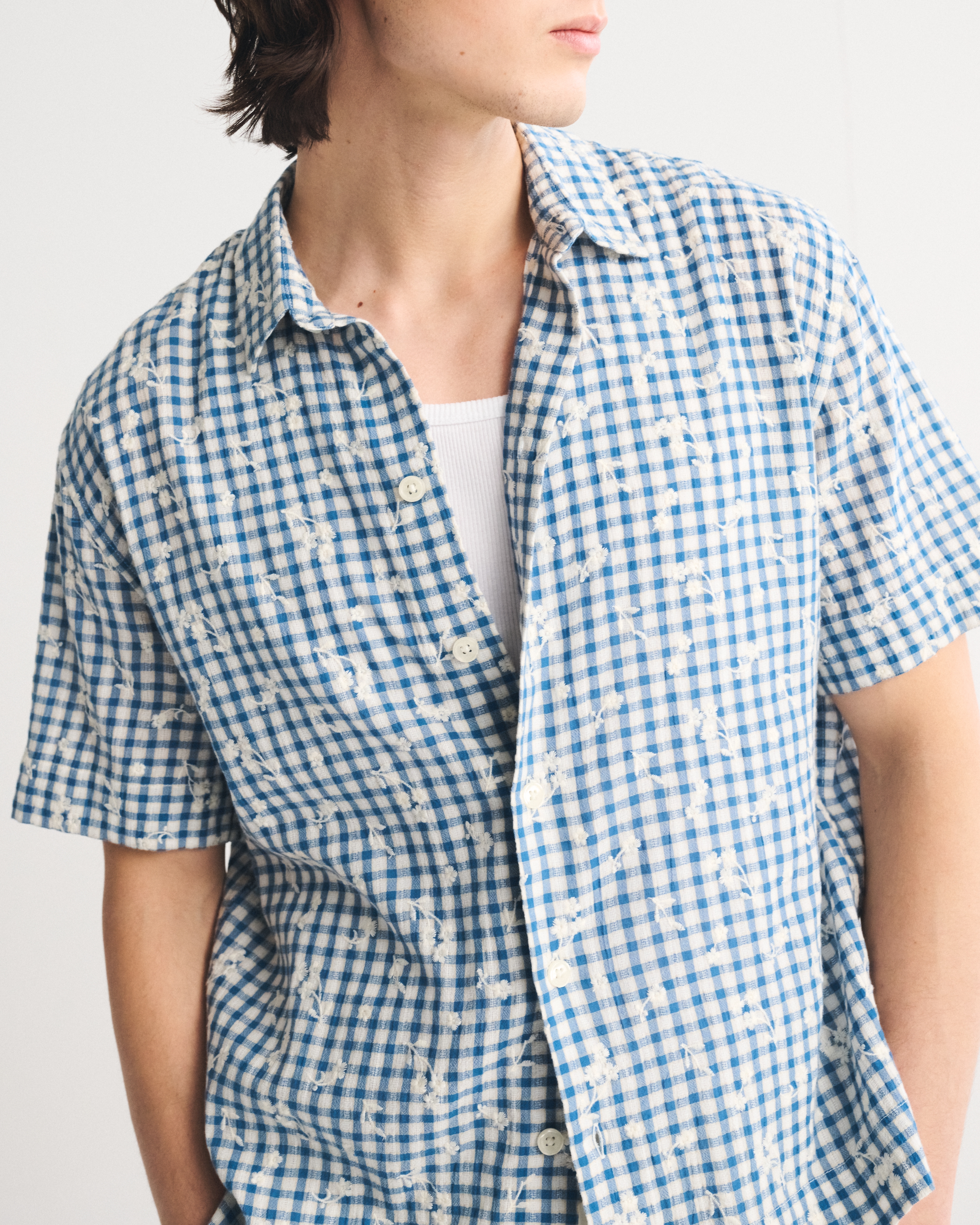 Мужские рубашки Abercrombie & Fitch Short-Sleeve Gingham Button-Up Shirt — фото 2