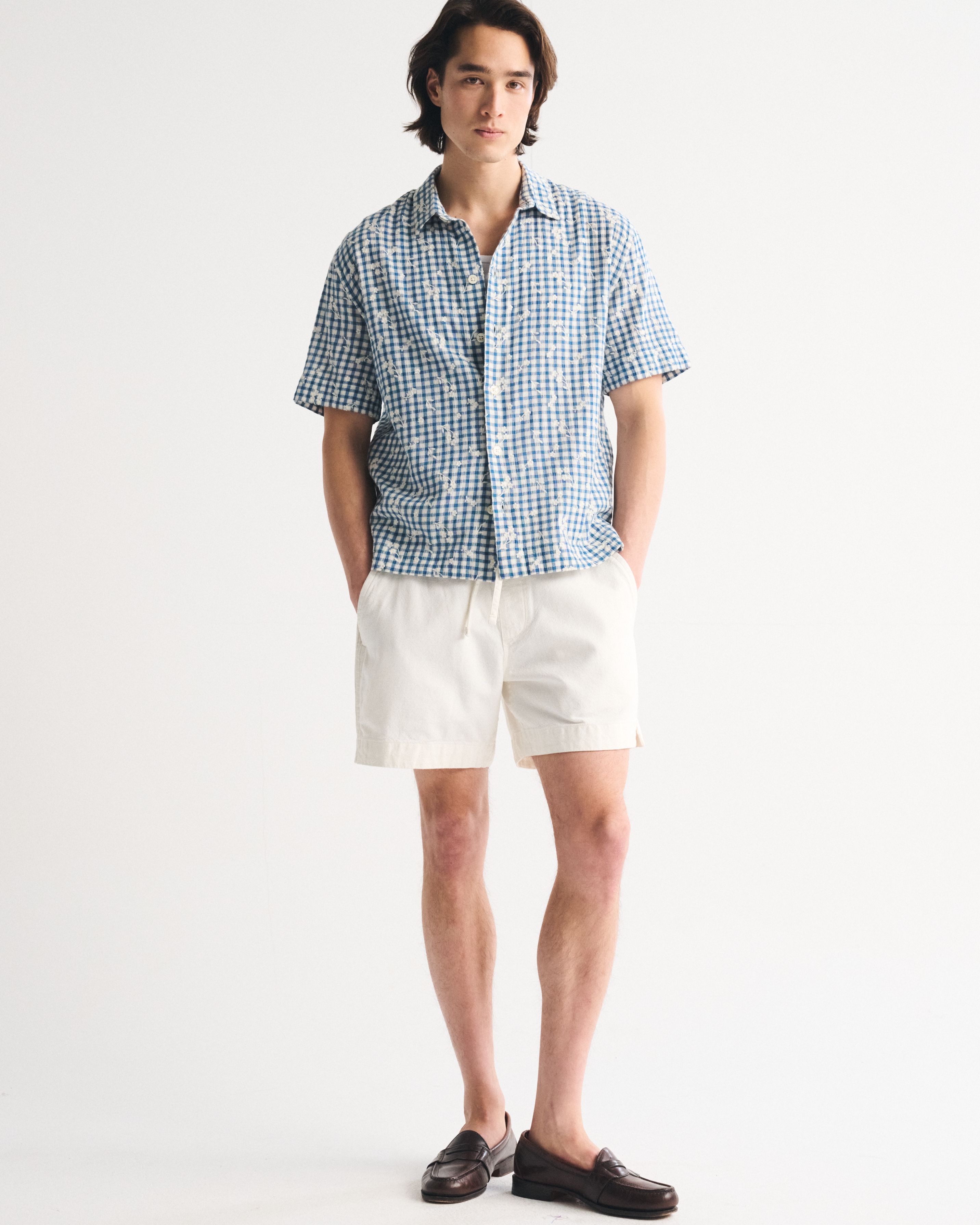 Мужские рубашки Abercrombie & Fitch Short-Sleeve Gingham Button-Up Shirt — фото 3