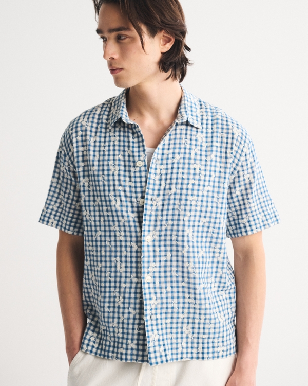 Short-Sleeve Gingham Button-Up Shirt