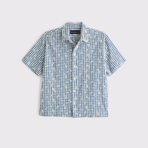 Мужские рубашки Abercrombie & Fitch Short-Sleeve Gingham Button-Up Shirt