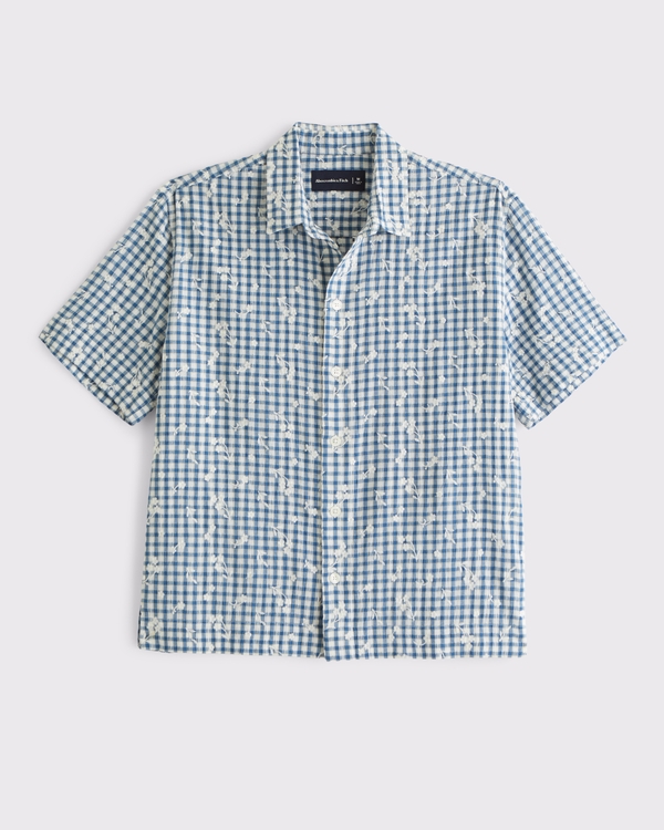 Short-Sleeve Gingham Button-Up Shirt