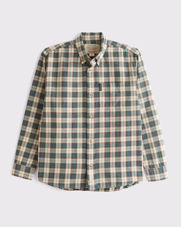 Plaid Button-Up Shirt, Green Plaid view 1