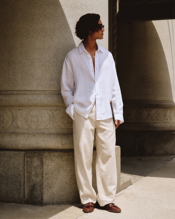 100% Linen Button-Up Shirt, White view 2