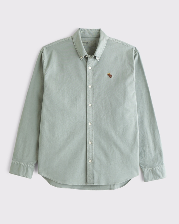 Signature Icon Oxford Shirt, Green Granite view 1