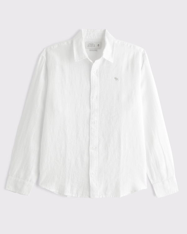 100% Linen Icon Button-Up Shirt, White view 1