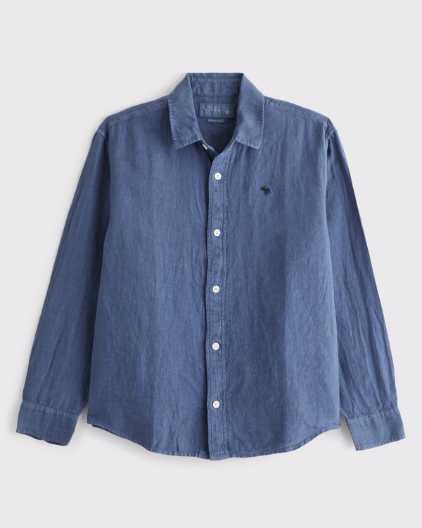 100% Linen Icon Button-Up Shirt, Royal Indigo view 1