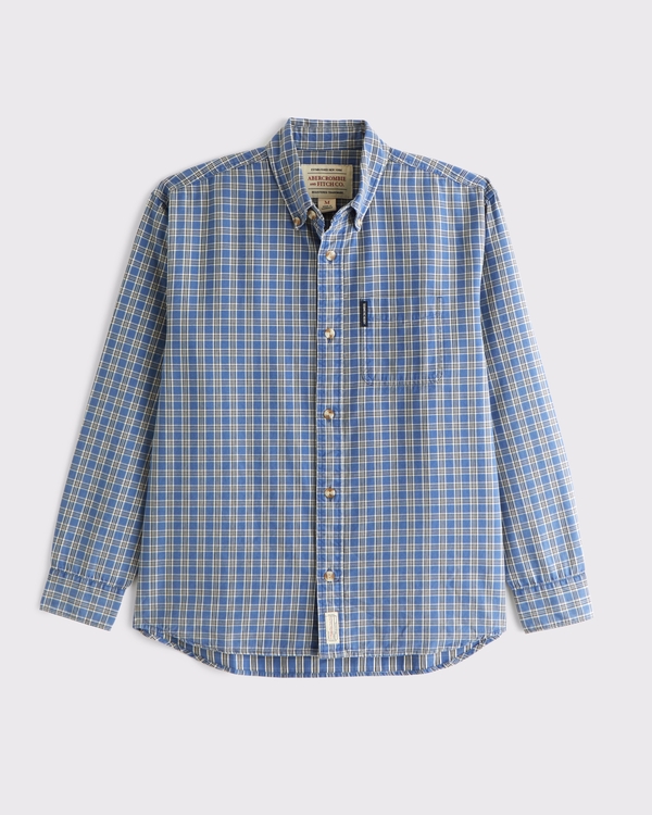 Plaid Button-Up Shirt, Light Blue Plaid view 1