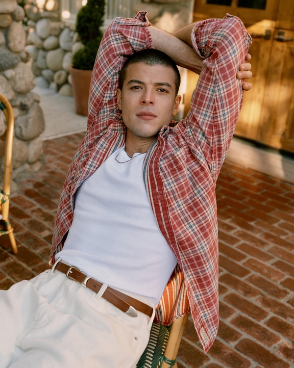 Plaid Button-Up Shirt, Red Plaid view 1