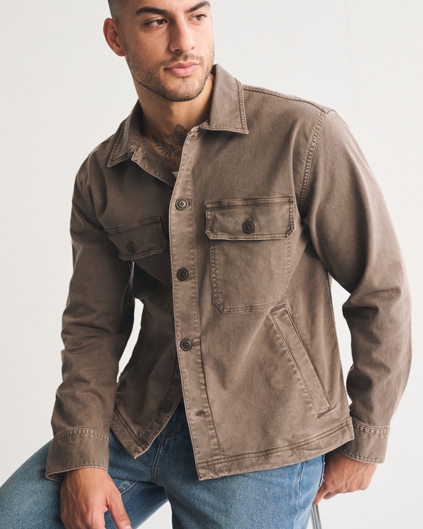 Twill Shirt Jacket, Chocolate Brown view 1