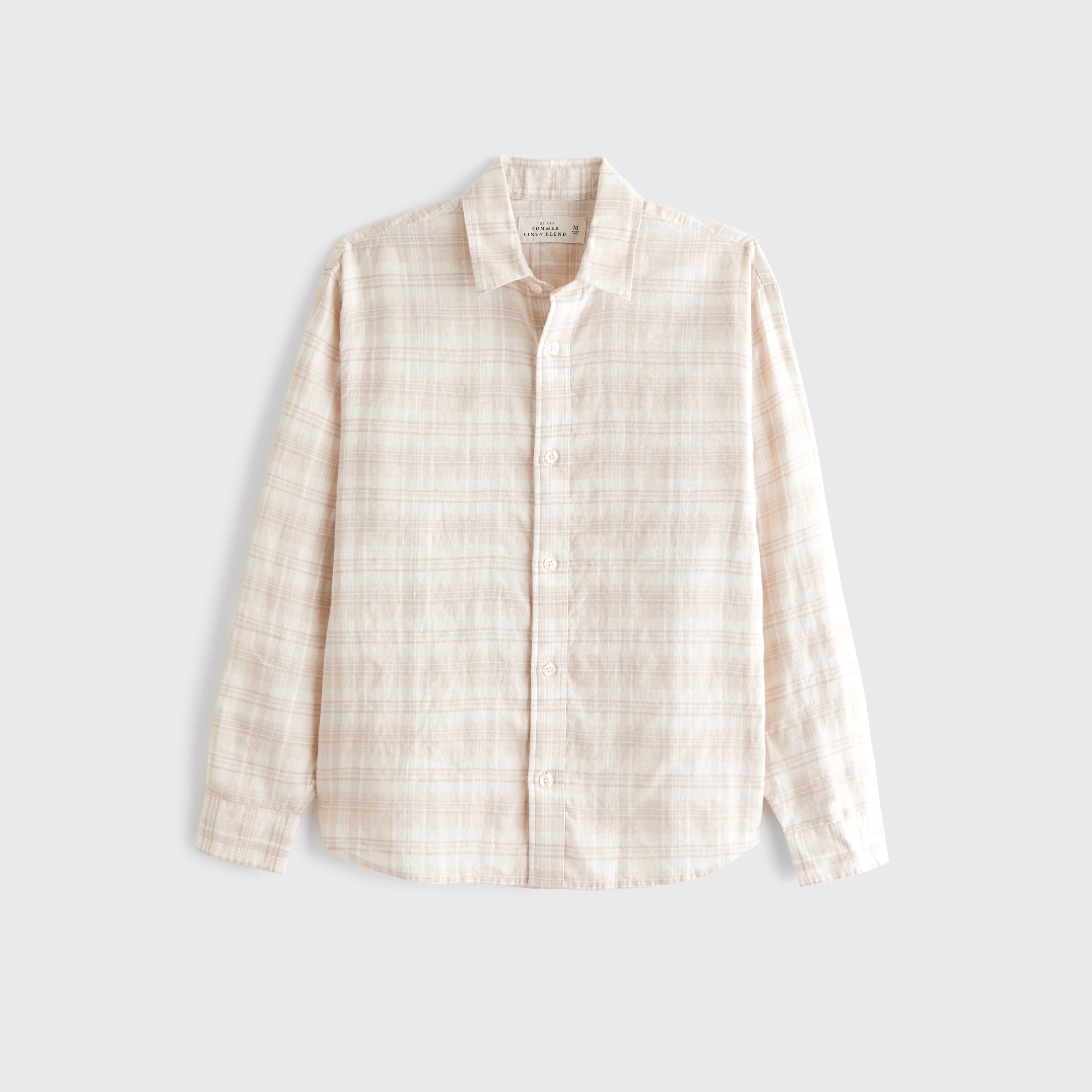 Мужская рубашка Abercrombie & Fitch Linen-Blend Plaid, цвет: Кремовый клетчатый