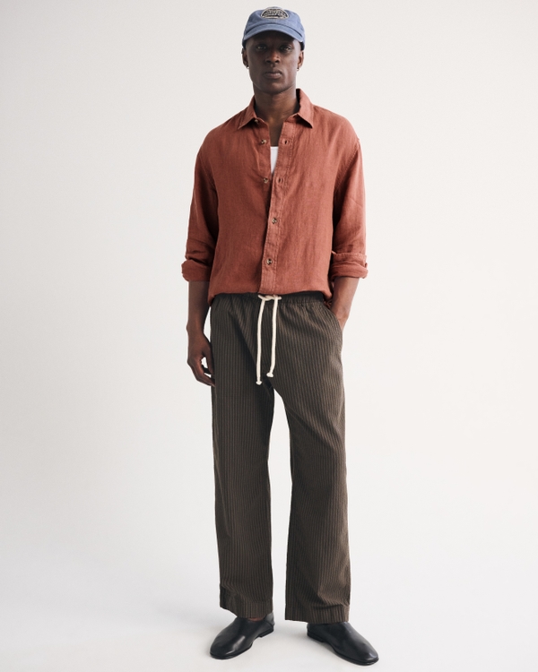 100% Linen Button-Up Shirt, Light Burgundy view 2