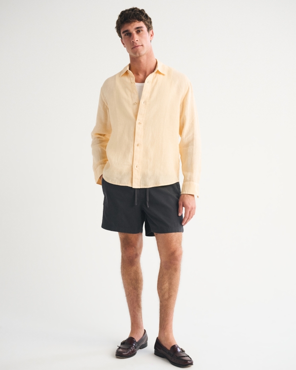 100% Linen Button-Up Shirt, Yellow view 2