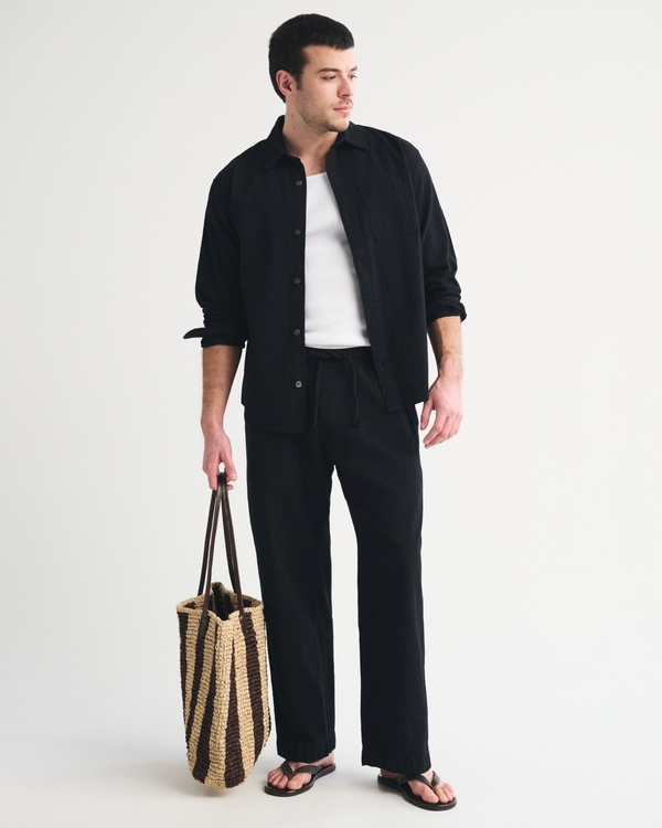 Seersucker Button-Up Shirt, Black view 2