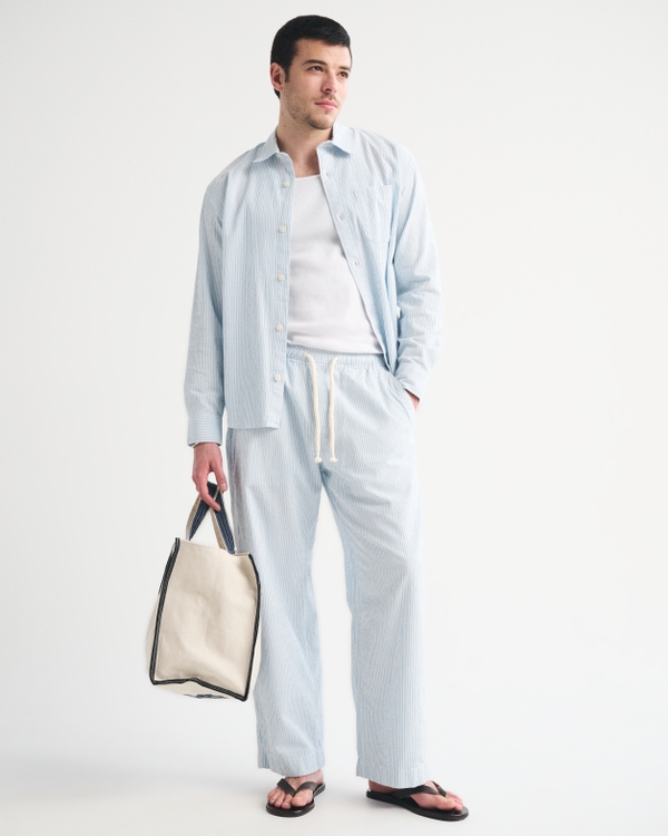 Seersucker Button-Up Shirt, Light Blue Stripe view 2