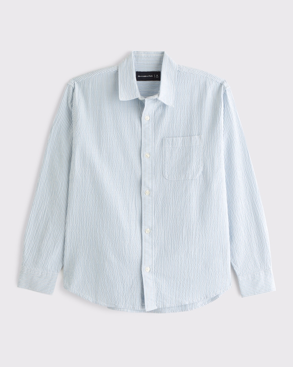 Seersucker Button-Up Shirt, Light Blue Stripe view 1