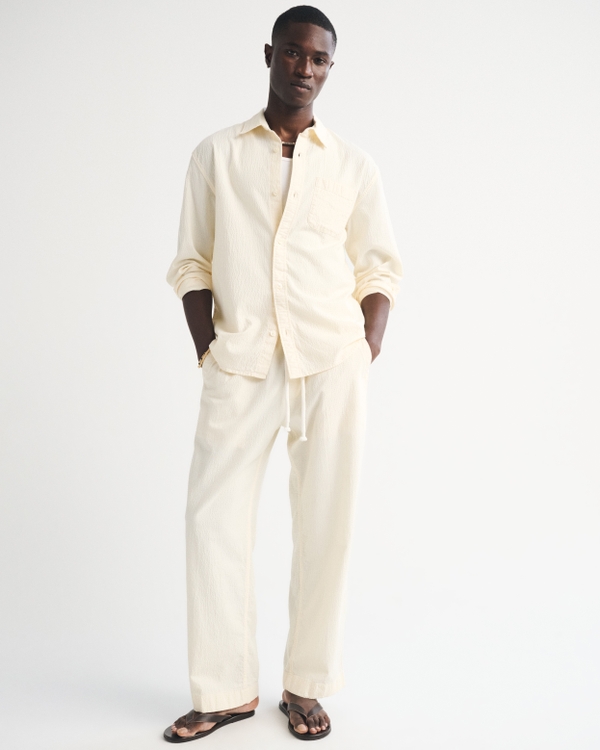 Seersucker overhemd met knoopjes, Ivoor view 2