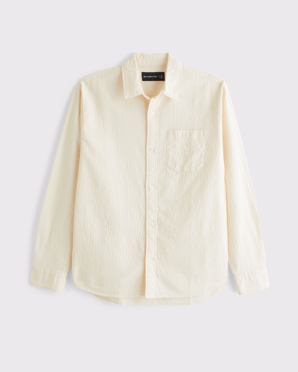 Seersucker Button-Up Shirt, Ivory view 1