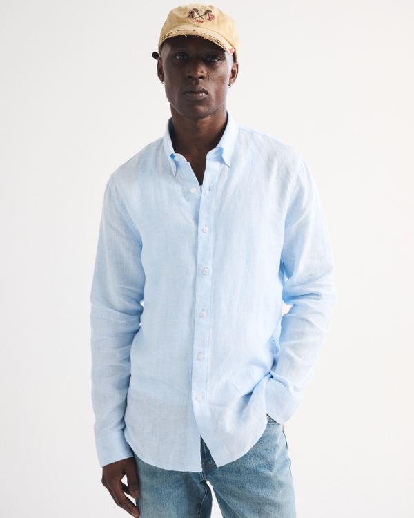 The A&F Collins 100% Linen Suiting Shirt, Light Blue view 2