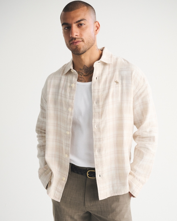 Men's Linen-Blend Long-Sleeve Icon Shirt | Men's Sale